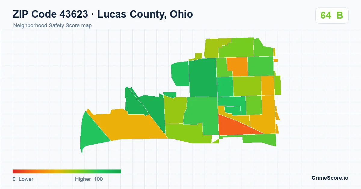 ZIP Code 43623 in Lucas County, Ohio neighborhood Safety Score map