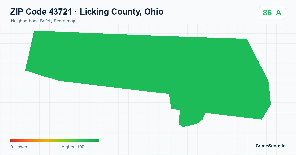 ZIP Code 43721 in Licking County, Ohio neighborhood Safety Score map