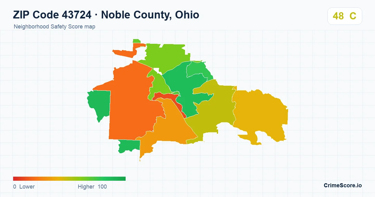 ZIP Code 43724 in Noble County, Ohio neighborhood Safety Score map