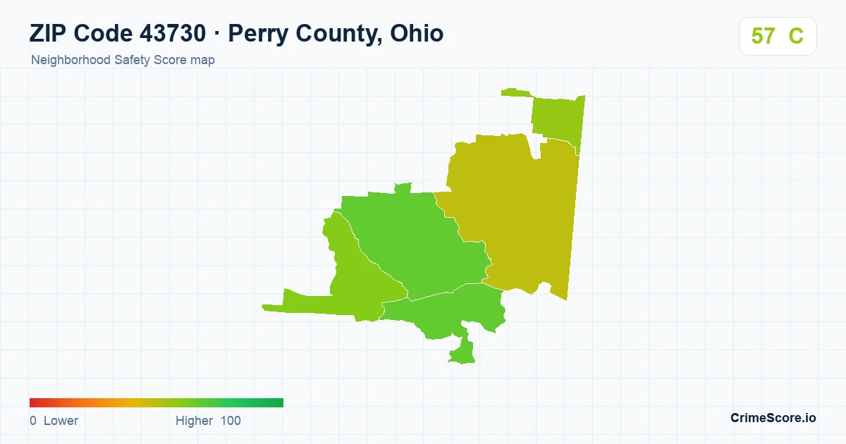 ZIP Code 43730 in Perry County, Ohio neighborhood Safety Score map