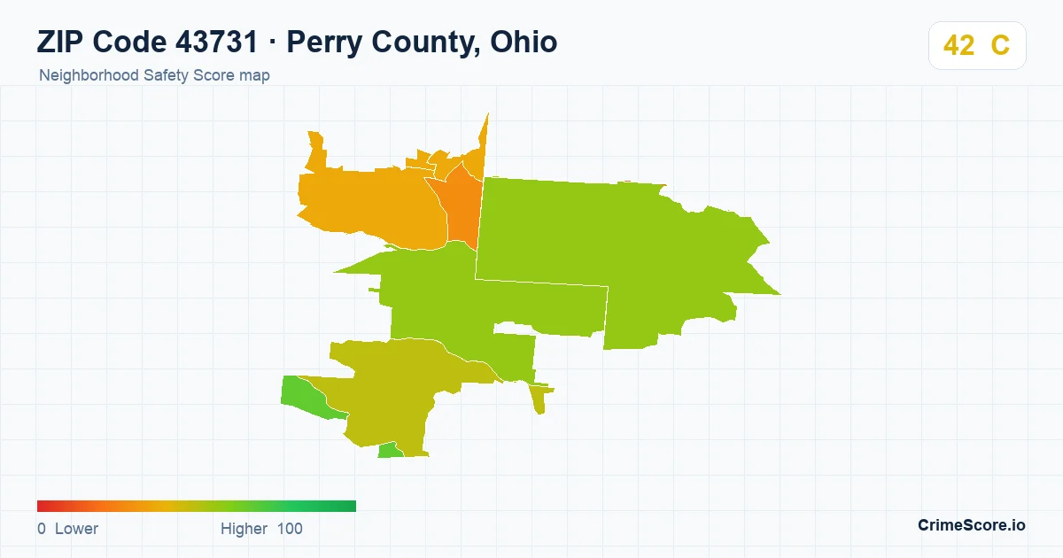 ZIP Code 43731 in Perry County, Ohio neighborhood Safety Score map