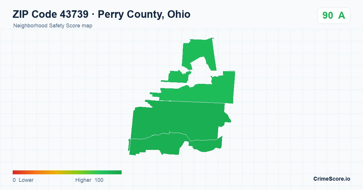 ZIP Code 43739 in Perry County, Ohio neighborhood Safety Score map