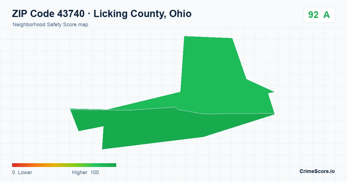 ZIP Code 43740 in Licking County, Ohio neighborhood Safety Score map