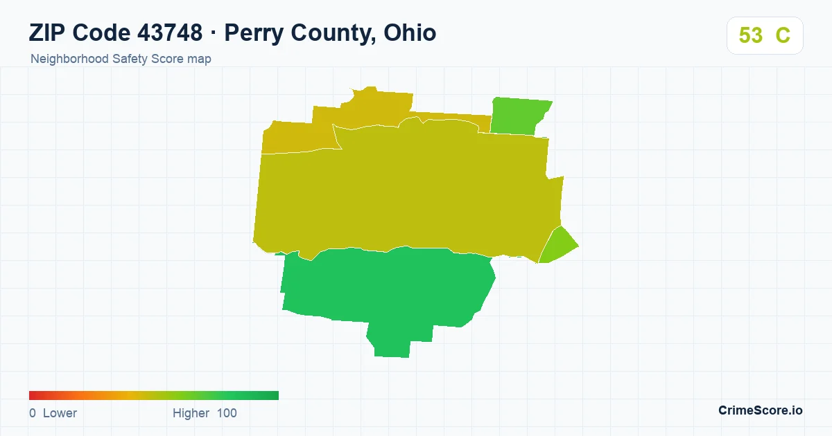 ZIP Code 43748 in Perry County, Ohio neighborhood Safety Score map