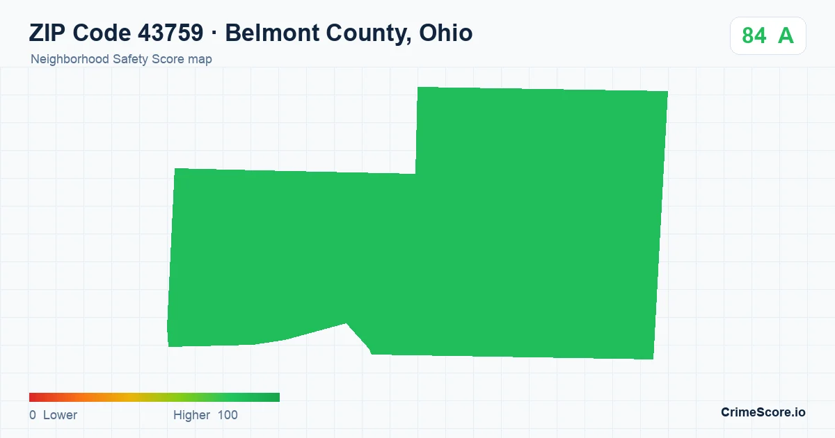 ZIP Code 43759 in Belmont County, Ohio neighborhood Safety Score map