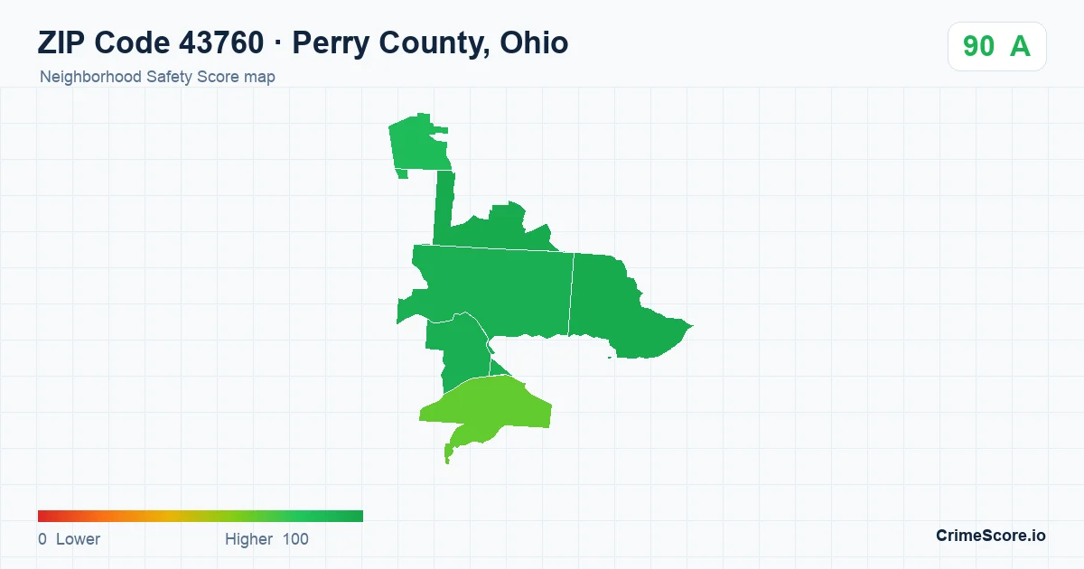 ZIP Code 43760 in Perry County, Ohio neighborhood Safety Score map