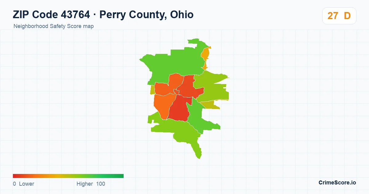 ZIP Code 43764 in Perry County, Ohio neighborhood Safety Score map