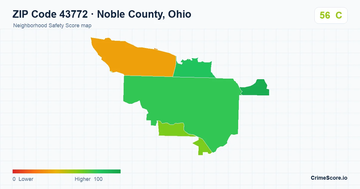 ZIP Code 43772 in Noble County, Ohio neighborhood Safety Score map