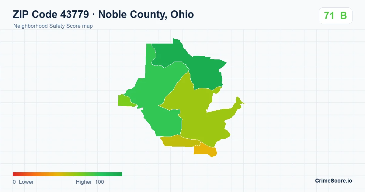 ZIP Code 43779 in Noble County, Ohio neighborhood Safety Score map