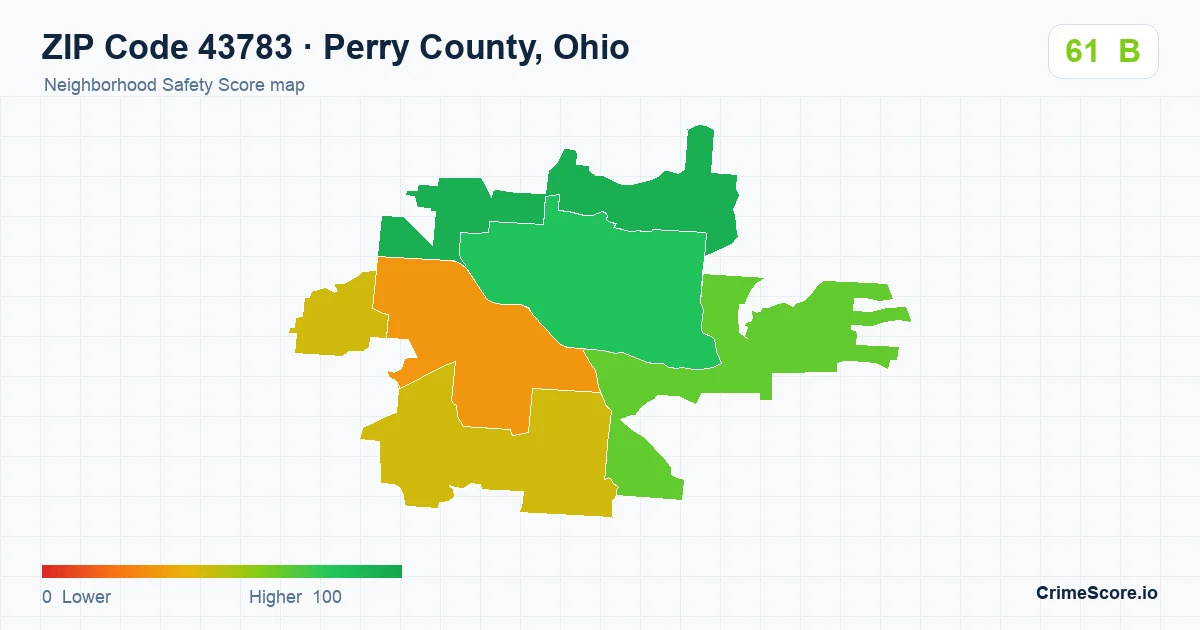 ZIP Code 43783 in Perry County, Ohio neighborhood Safety Score map
