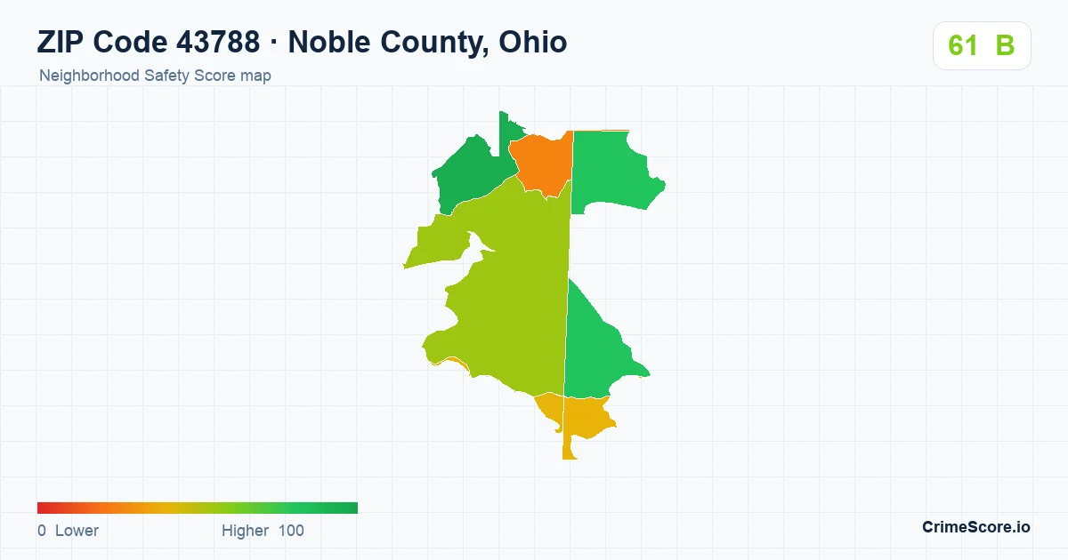 ZIP Code 43788 in Noble County, Ohio neighborhood Safety Score map