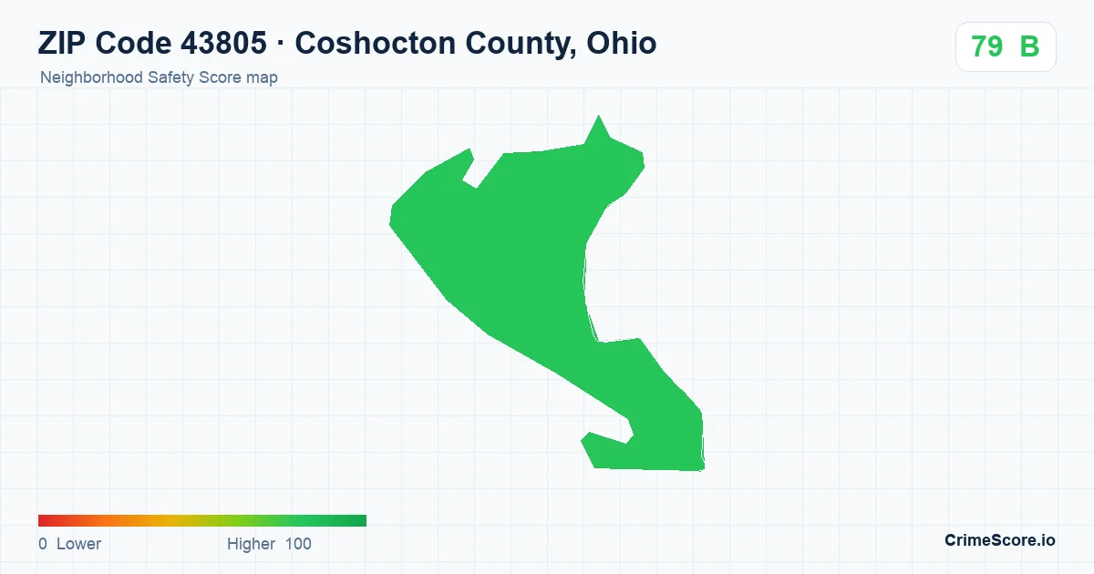 ZIP Code 43805 in Coshocton County, Ohio neighborhood Safety Score map