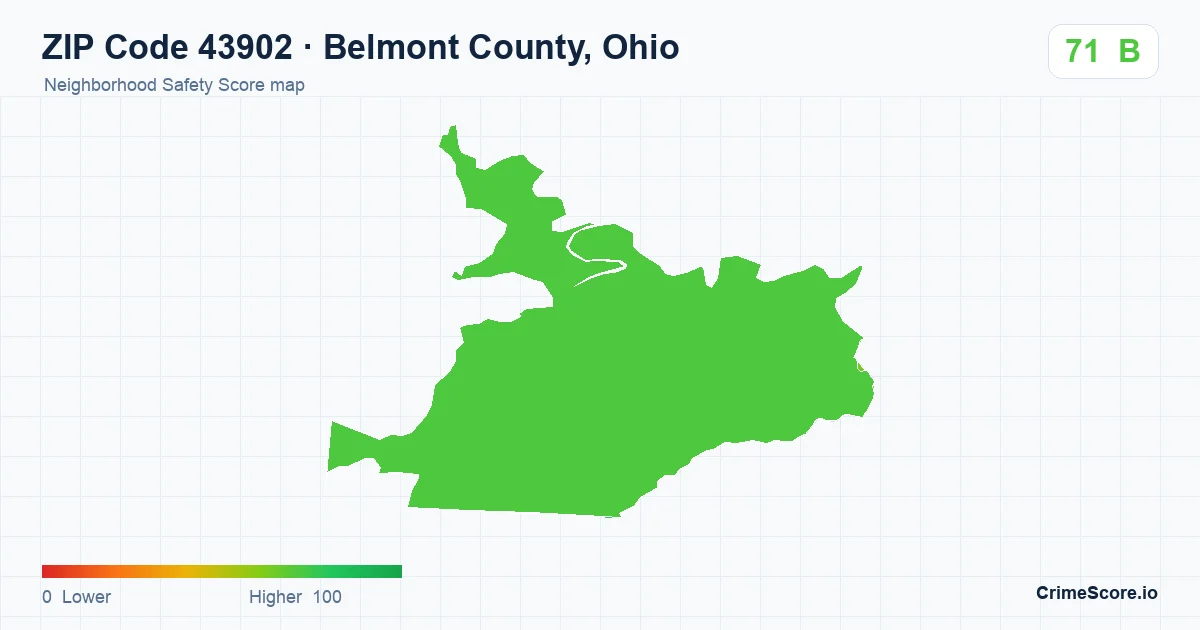 ZIP Code 43902 in Belmont County, Ohio neighborhood Safety Score map