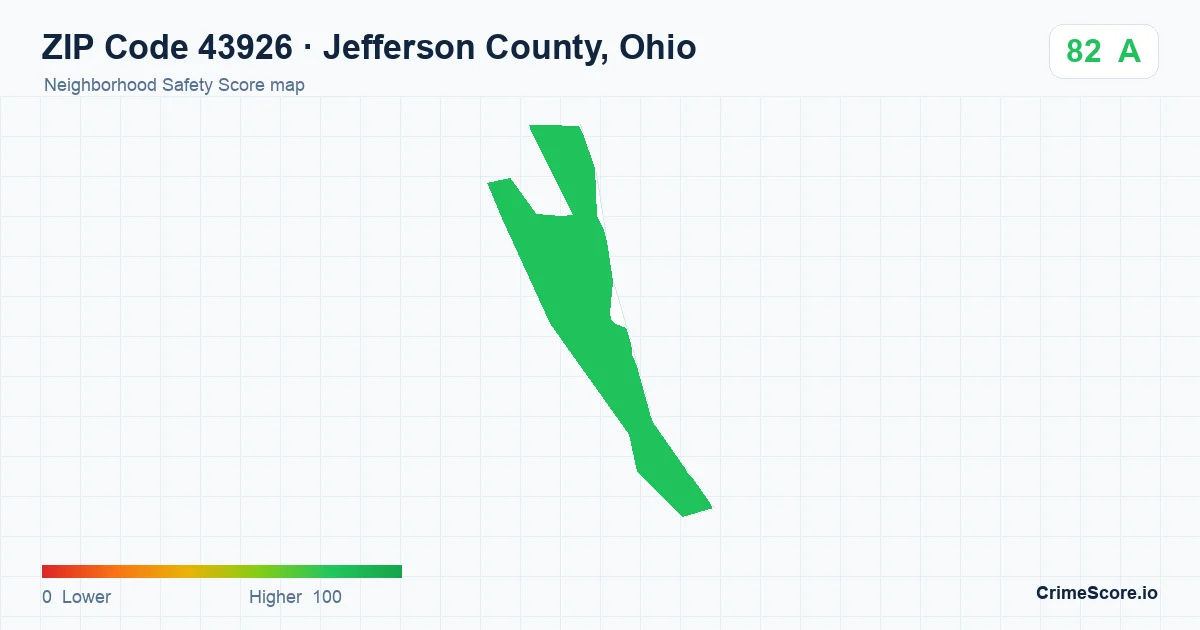 ZIP Code 43926 in Jefferson County, Ohio neighborhood Safety Score map
