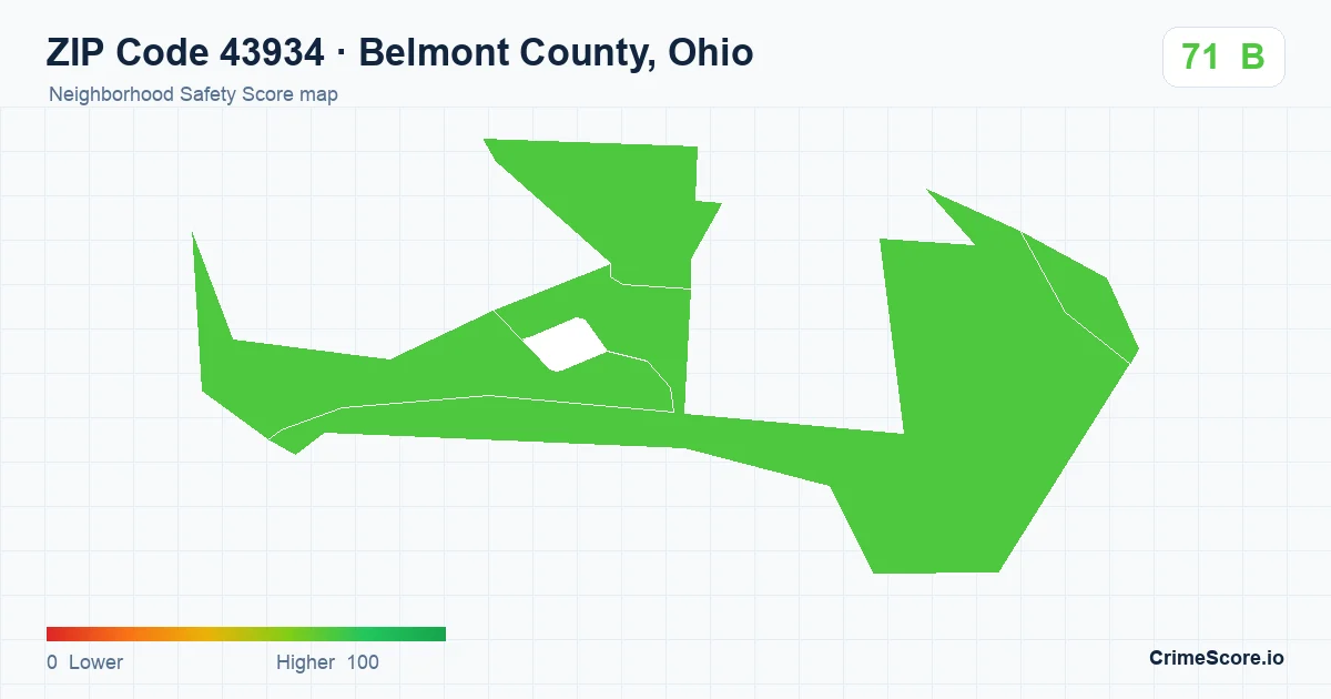 ZIP Code 43934 in Belmont County, Ohio neighborhood Safety Score map