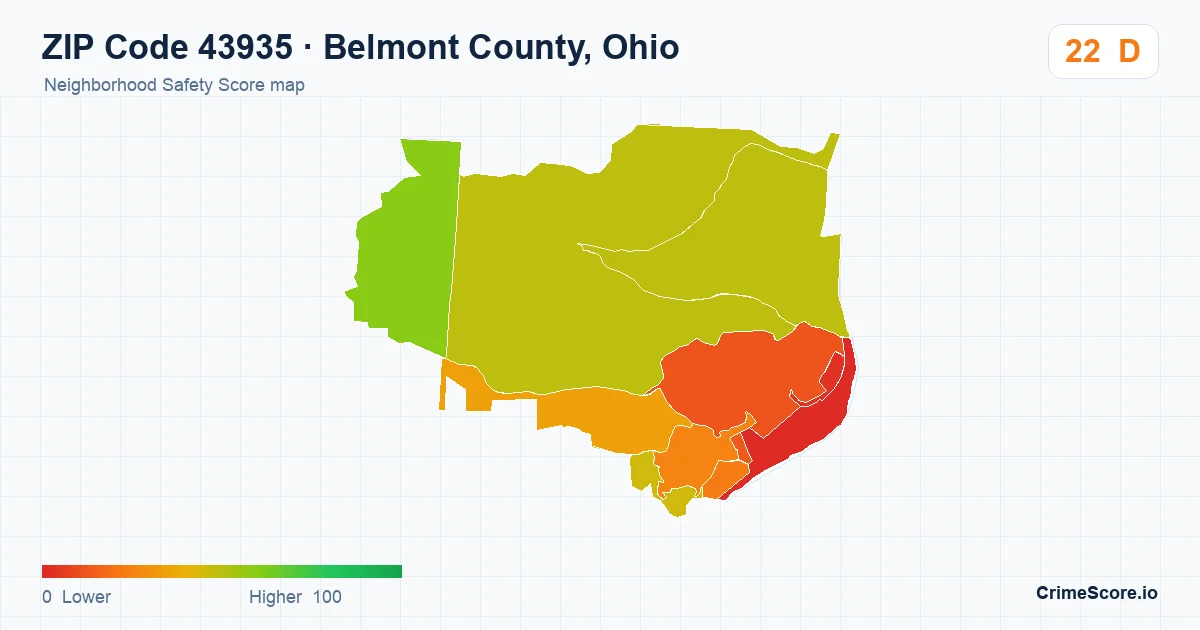 ZIP Code 43935 in Belmont County, Ohio neighborhood Safety Score map