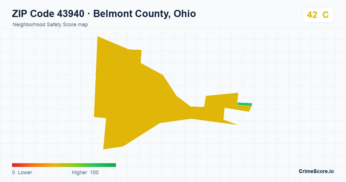 ZIP Code 43940 in Belmont County, Ohio neighborhood Safety Score map