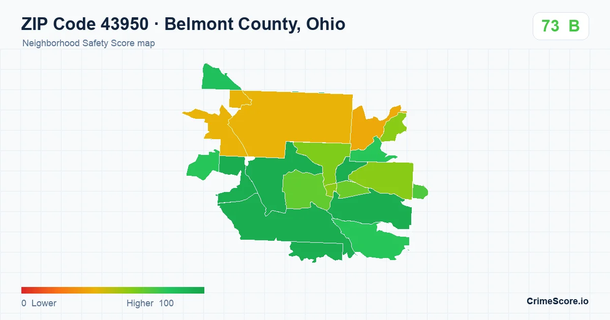 ZIP Code 43950 in Belmont County, Ohio neighborhood Safety Score map