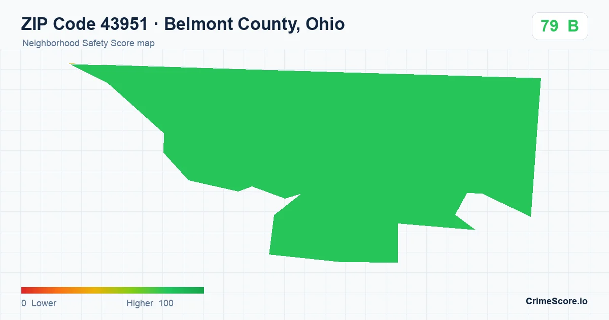 ZIP Code 43951 in Belmont County, Ohio neighborhood Safety Score map