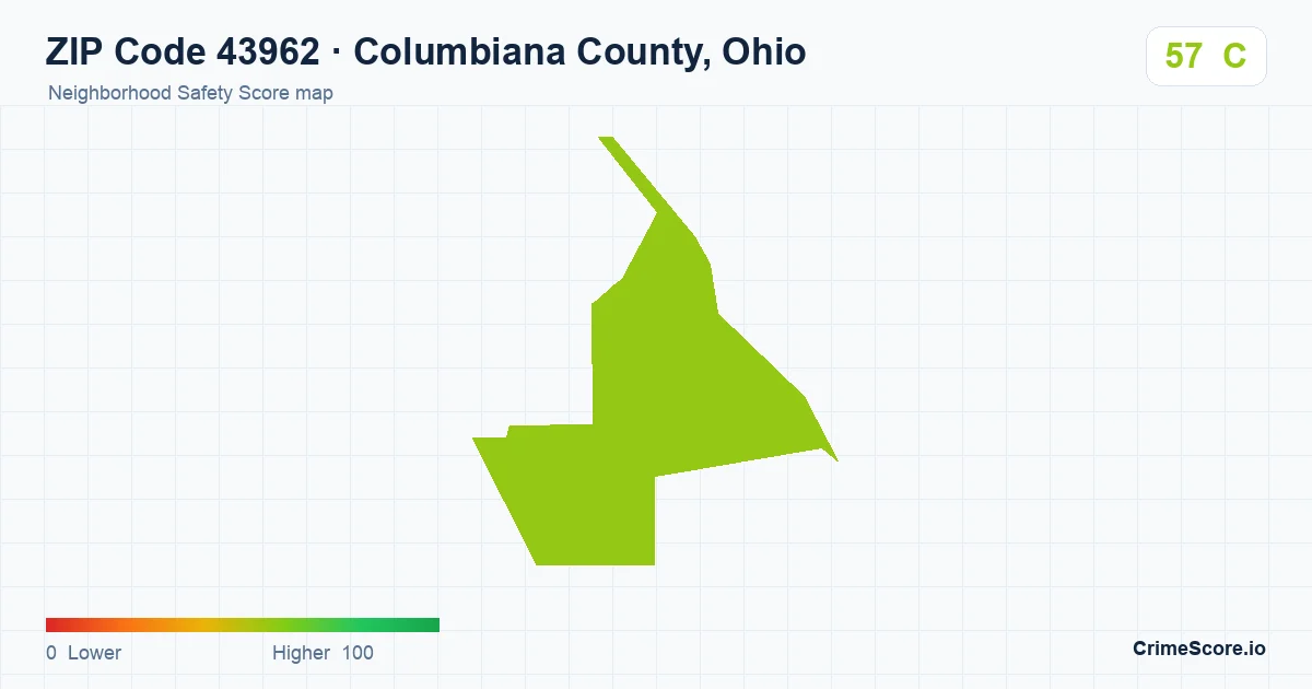 ZIP Code 43962 in Columbiana County, Ohio neighborhood Safety Score map