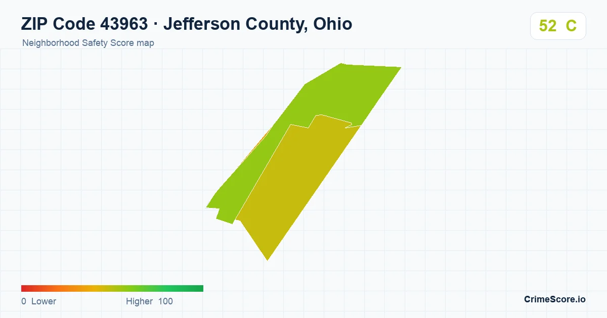 ZIP Code 43963 in Jefferson County, Ohio neighborhood Safety Score map