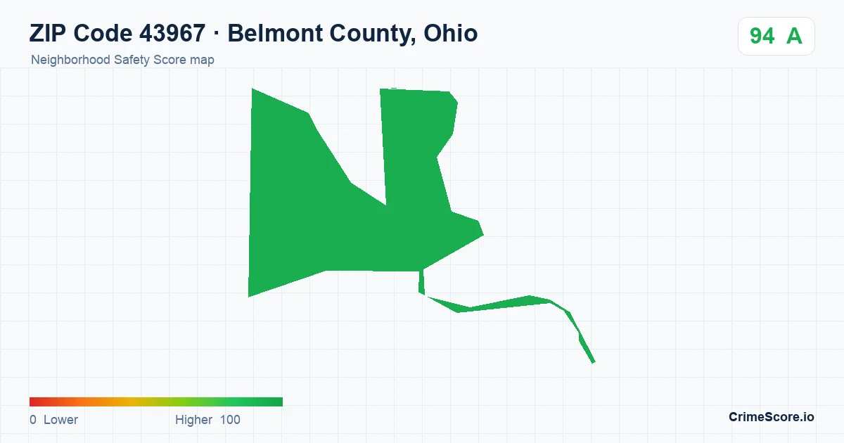 ZIP Code 43967 in Belmont County, Ohio neighborhood Safety Score map