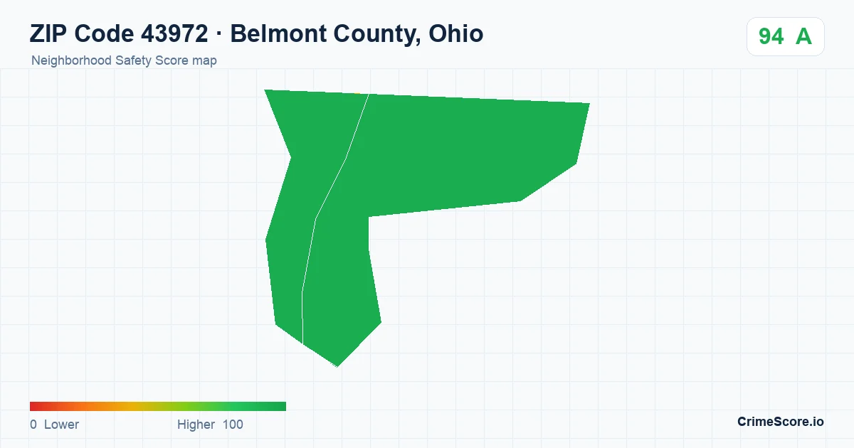 ZIP Code 43972 in Belmont County, Ohio neighborhood Safety Score map