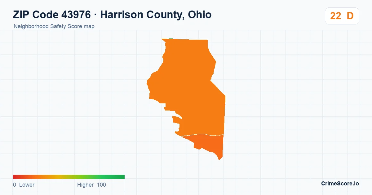 ZIP Code 43976 in Harrison County, Ohio neighborhood Safety Score map