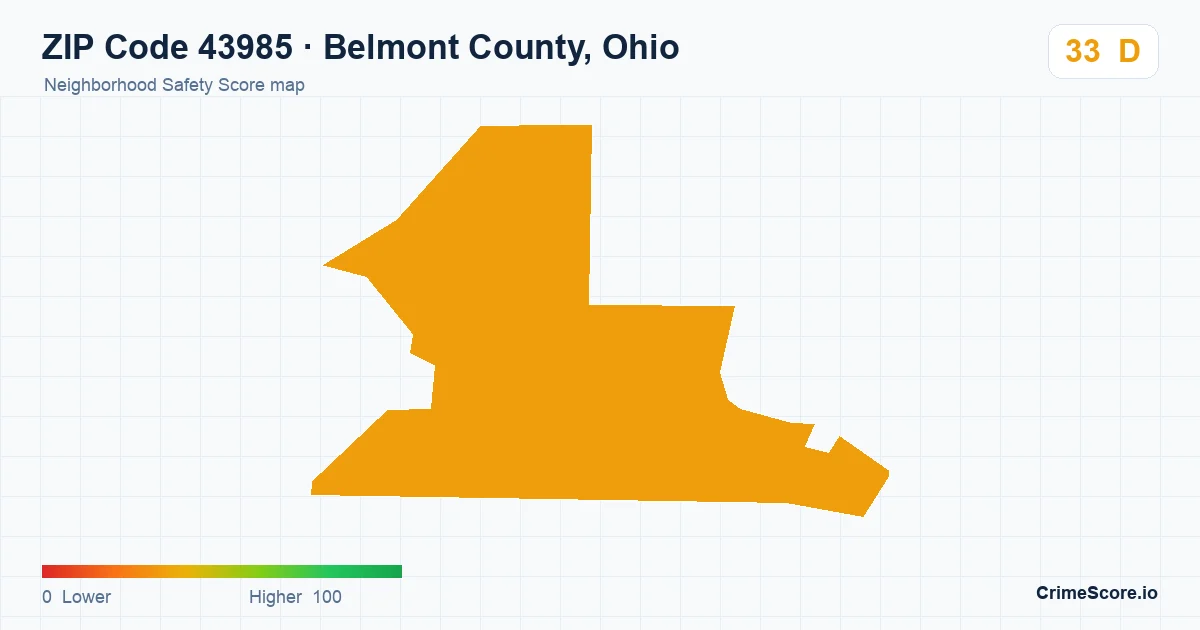 ZIP Code 43985 in Belmont County, Ohio neighborhood Safety Score map