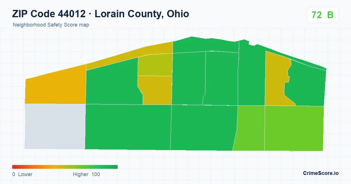 ZIP Code 44012 in Lorain County, Ohio neighborhood Safety Score map