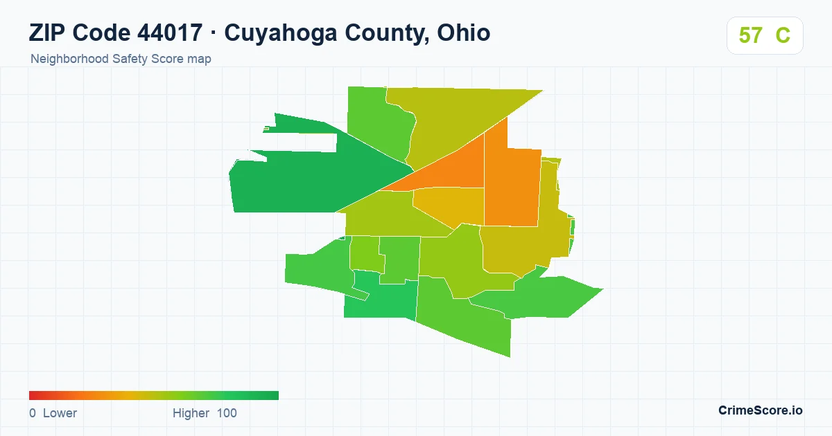 ZIP Code 44017 in Cuyahoga County, Ohio neighborhood Safety Score map