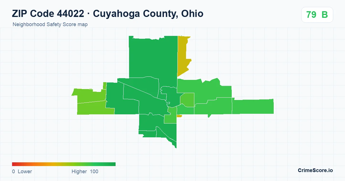 ZIP Code 44022 in Cuyahoga County, Ohio neighborhood Safety Score map