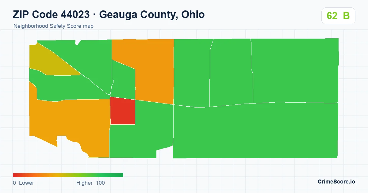 ZIP Code 44023 in Geauga County, Ohio neighborhood Safety Score map
