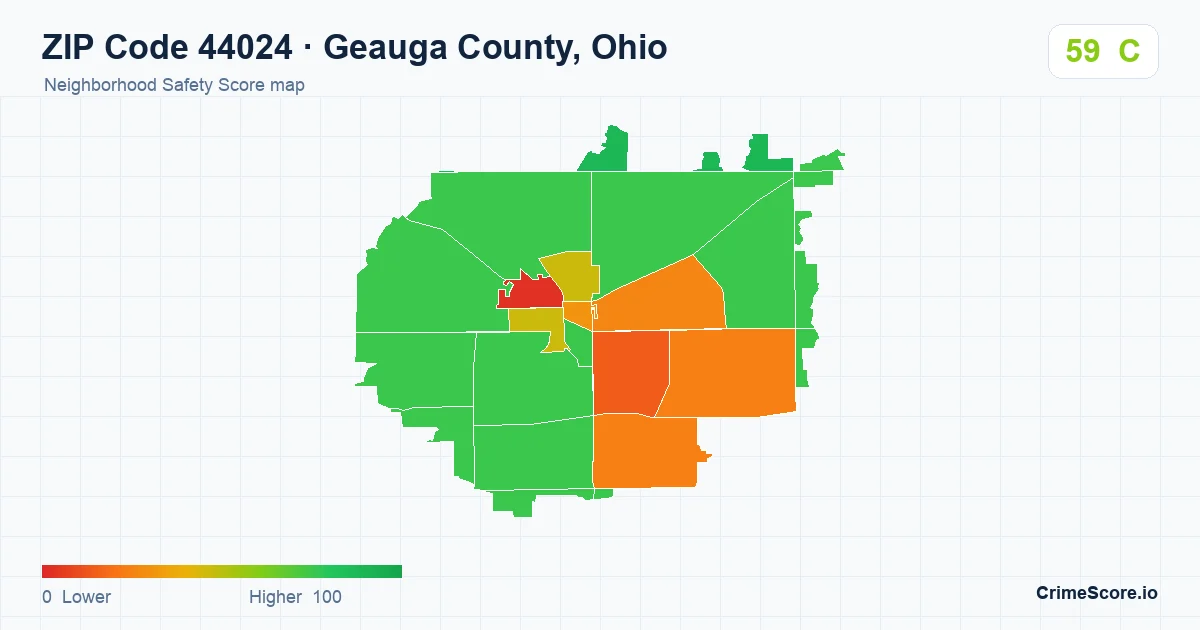ZIP Code 44024 in Geauga County, Ohio neighborhood Safety Score map