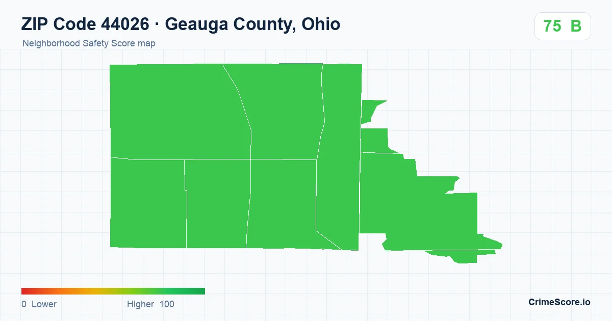 ZIP Code 44026 in Geauga County, Ohio neighborhood Safety Score map