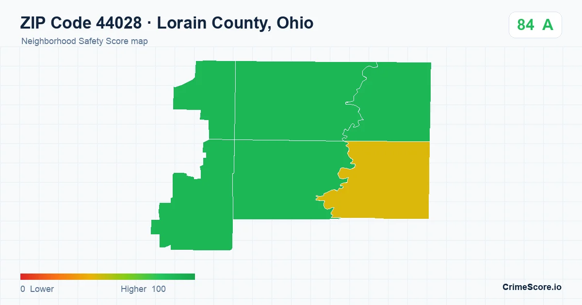 ZIP Code 44028 in Lorain County, Ohio neighborhood Safety Score map