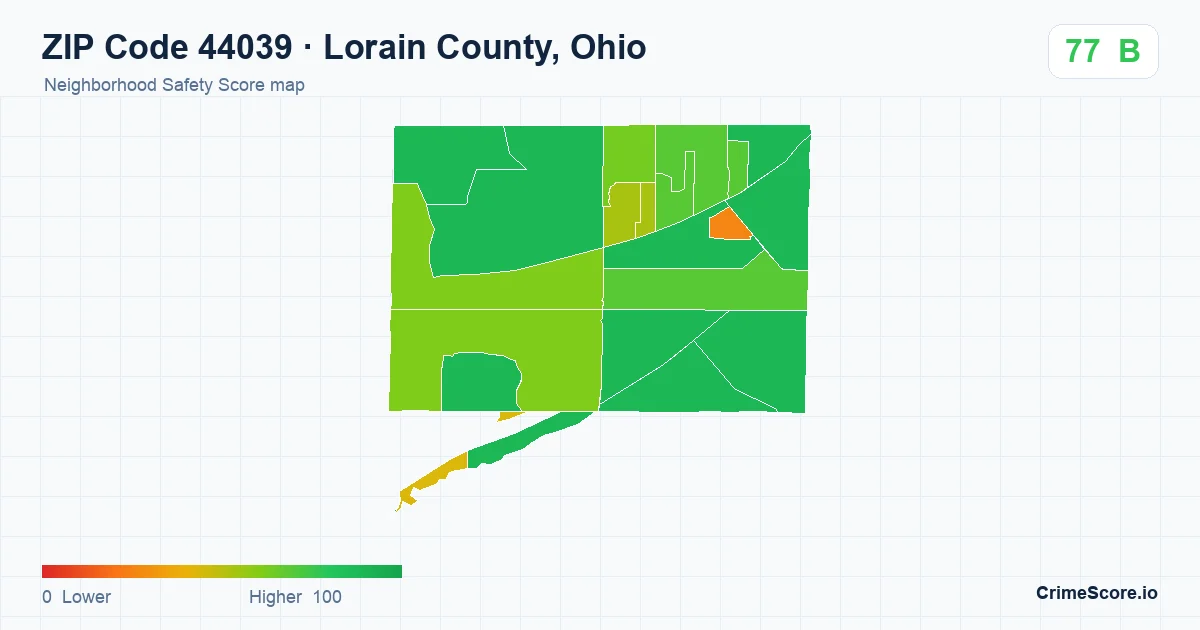 ZIP Code 44039 in Lorain County, Ohio neighborhood Safety Score map