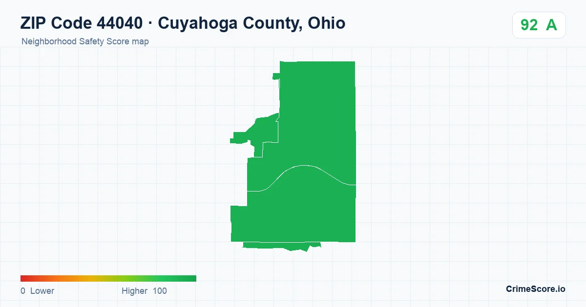 ZIP Code 44040 in Cuyahoga County, Ohio neighborhood Safety Score map