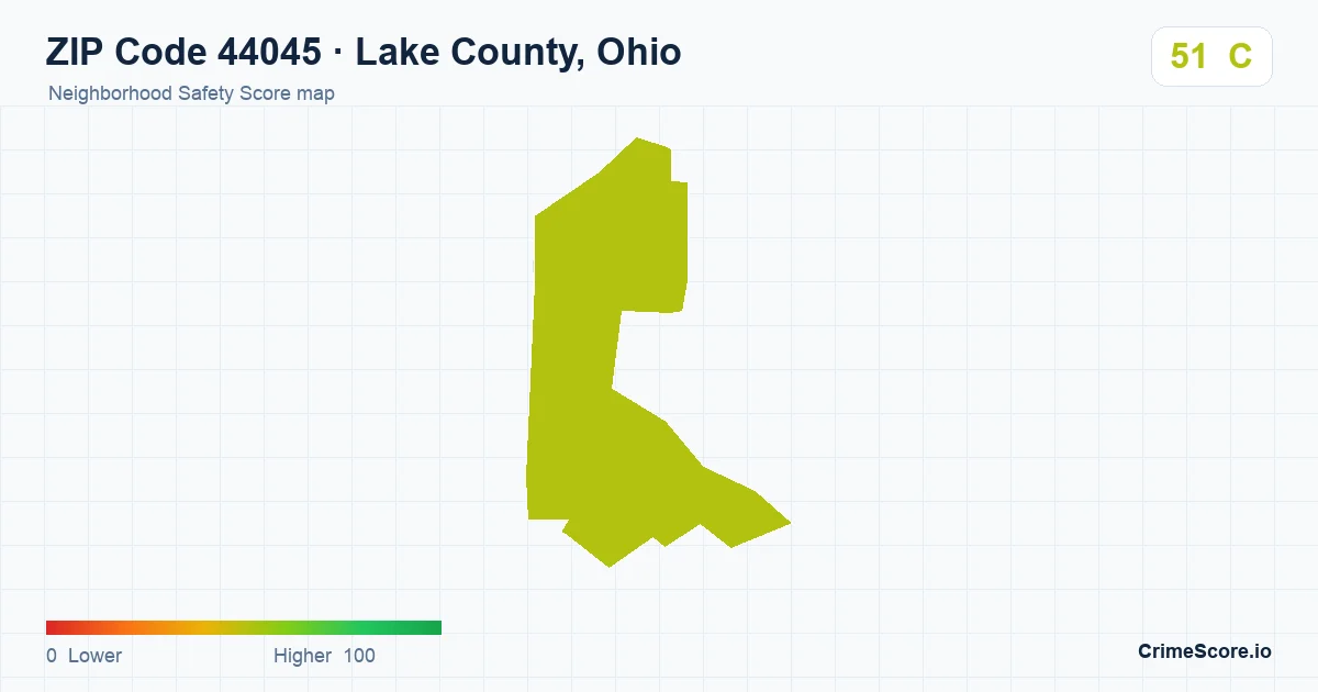 ZIP Code 44045 in Lake County, Ohio neighborhood Safety Score map