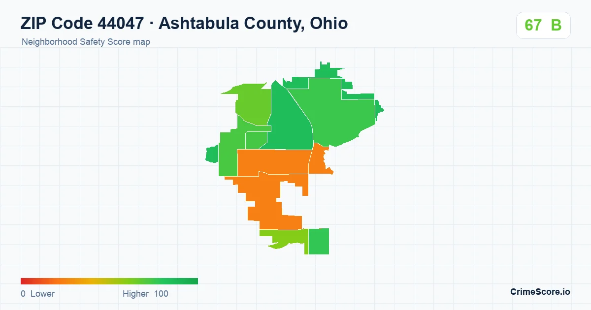 ZIP Code 44047 in Ashtabula County, Ohio neighborhood Safety Score map