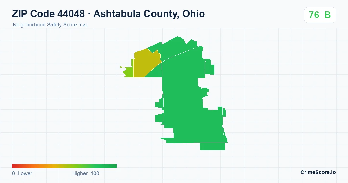 ZIP Code 44048 in Ashtabula County, Ohio neighborhood Safety Score map