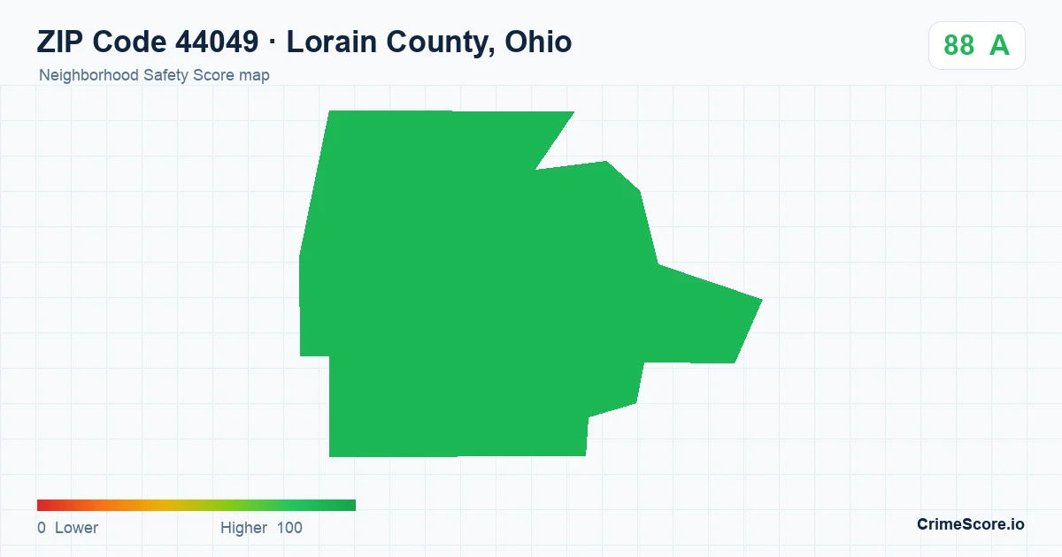 ZIP Code 44049 in Lorain County, Ohio neighborhood Safety Score map