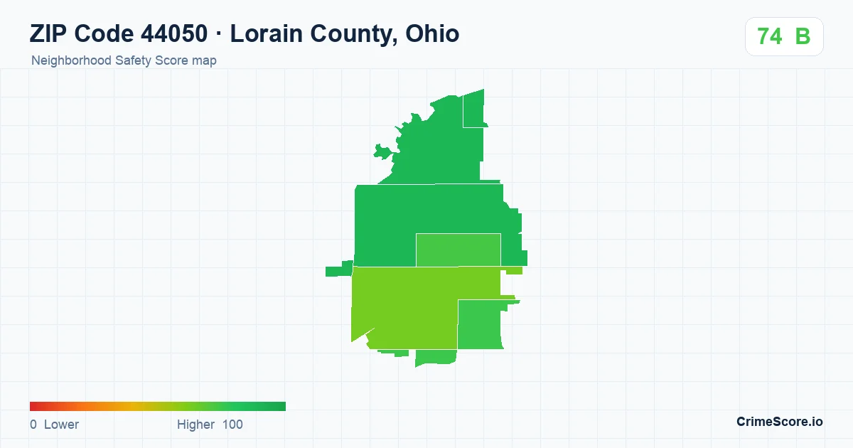 ZIP Code 44050 in Lorain County, Ohio neighborhood Safety Score map
