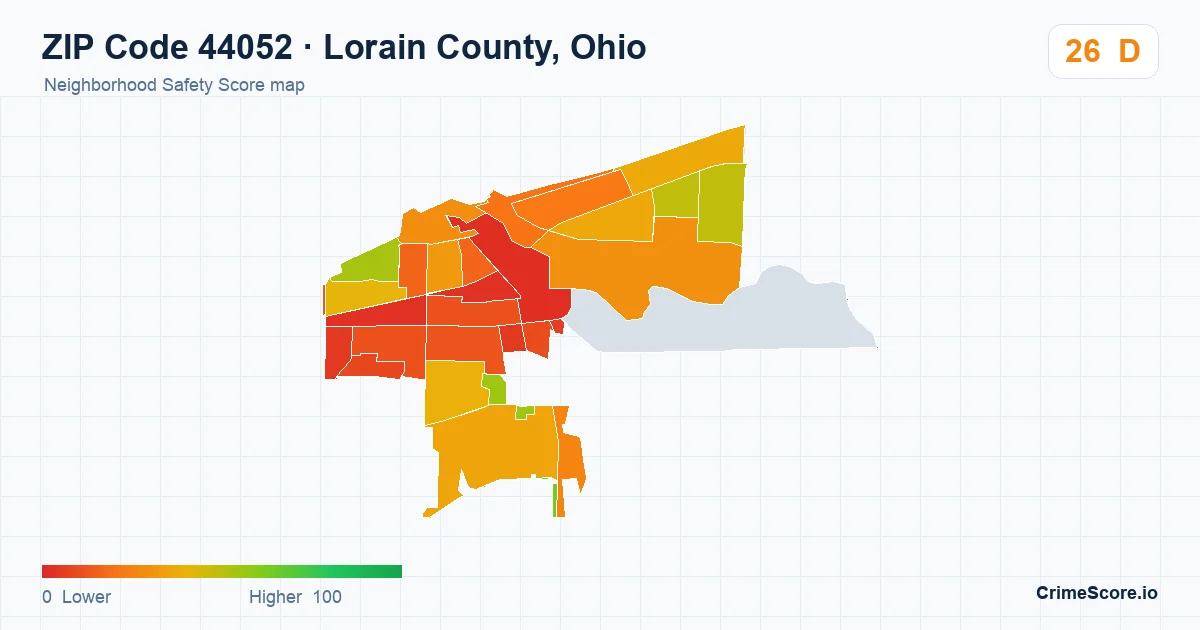 ZIP Code 44052 in Lorain County, Ohio neighborhood Safety Score map