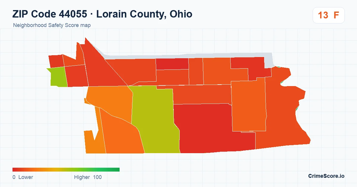 ZIP Code 44055 in Lorain County, Ohio neighborhood Safety Score map