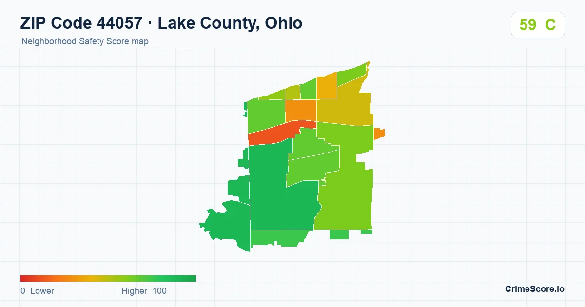 ZIP Code 44057 in Lake County, Ohio neighborhood Safety Score map