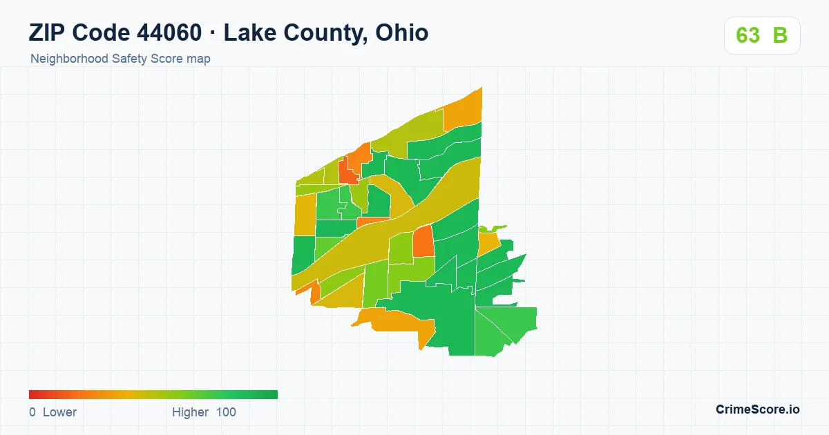 ZIP Code 44060 in Lake County, Ohio neighborhood Safety Score map