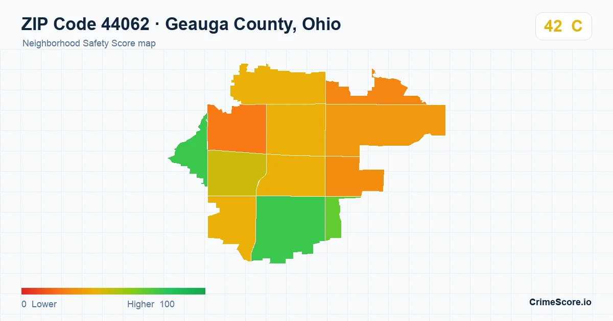 ZIP Code 44062 in Geauga County, Ohio neighborhood Safety Score map