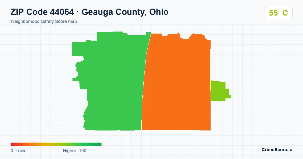 ZIP Code 44064 in Geauga County, Ohio neighborhood Safety Score map