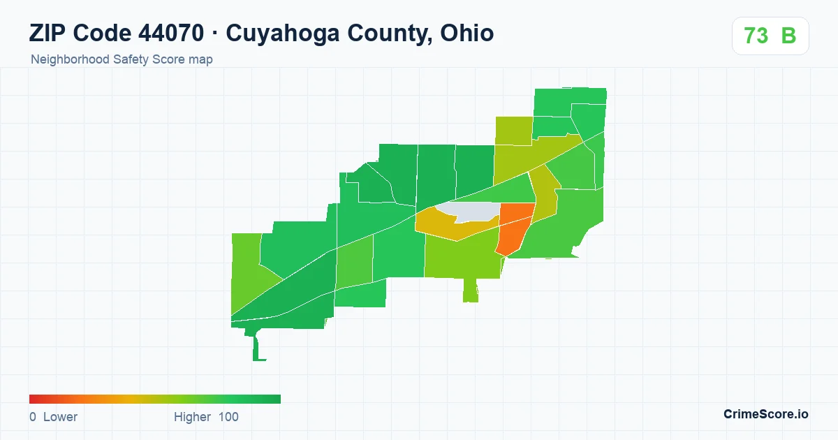 ZIP Code 44070 in Cuyahoga County, Ohio neighborhood Safety Score map